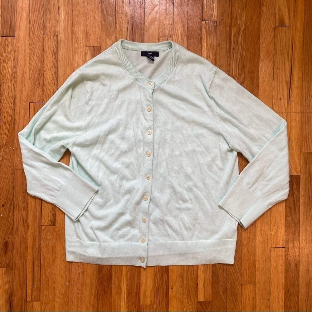 Gap Cotton Cardigan Women’s XL Mint Green Fine Knit Sweater Fall Layering - Picture 2 of 10